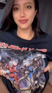 Cute girl with Iron Maiden t-shirt dropping her juicy big tits on TikTok