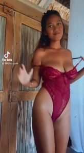 Red lingerie Natural boobs Latina by tiktok naked